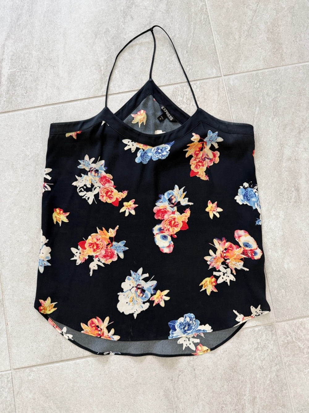 Express Black Floral Spaghetti-Strap Cami with Multicolor Blooms